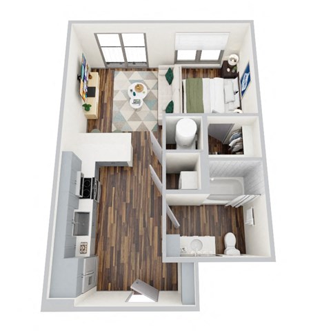 Floor plan for studio, 1 bath, 553 sqft